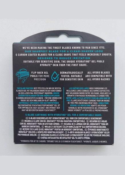Сменные кассеты (картриджи лезвия) для бритья 5 Hydrating Gel Pro Vitamin B5 - 8 кассет Wilkinson Sword Hydro (324803117)