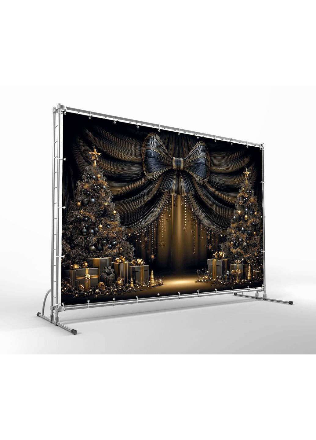 Новорічний банер Чорне золото з ялинками і бантом – №46506 Vinylpex (369930287)