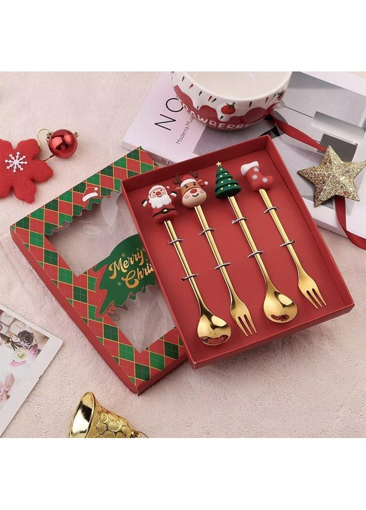 Подарунковий набір Різдвяних новорічних ложок і вилок 4 шт. No Brand (365721871)
