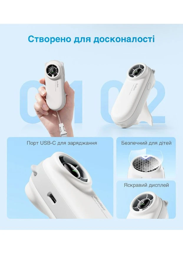Вентилятор портативний Diveblues Bear D5041, білий, USB, 5 швидкостей No Brand (378589447)