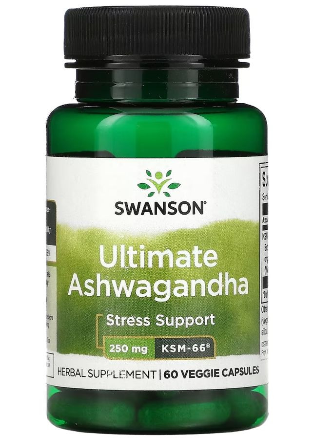 Екстракт кореня Ашваганди Ashwagandha Ultimate KSM-66 250 мг 60 капс Swanson (351863414)