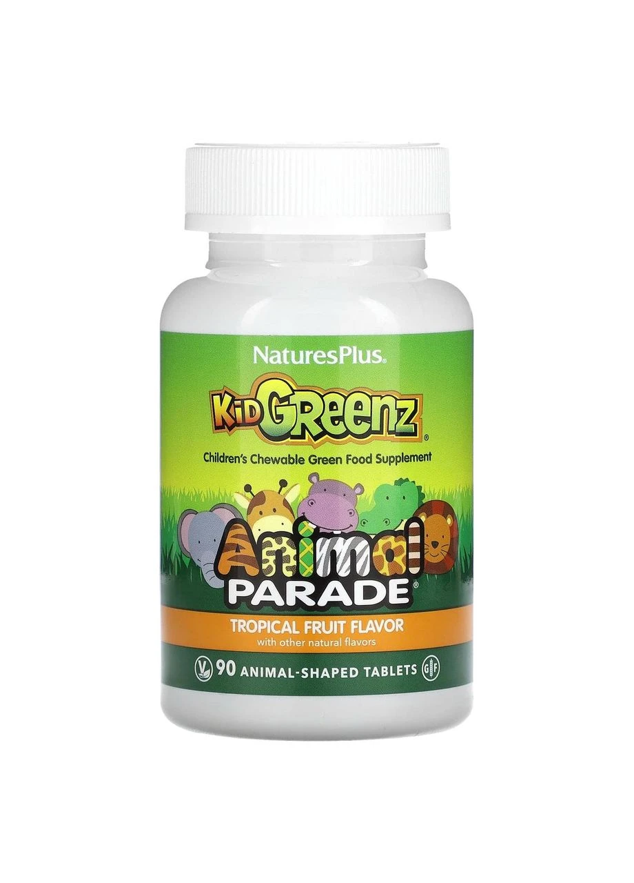 Суперфуд для детей, Kid Greenz, Animal Parade, вкус тропических фруктов, 90 жевательных таблеток в форме животных Nature's Plus (380904145)