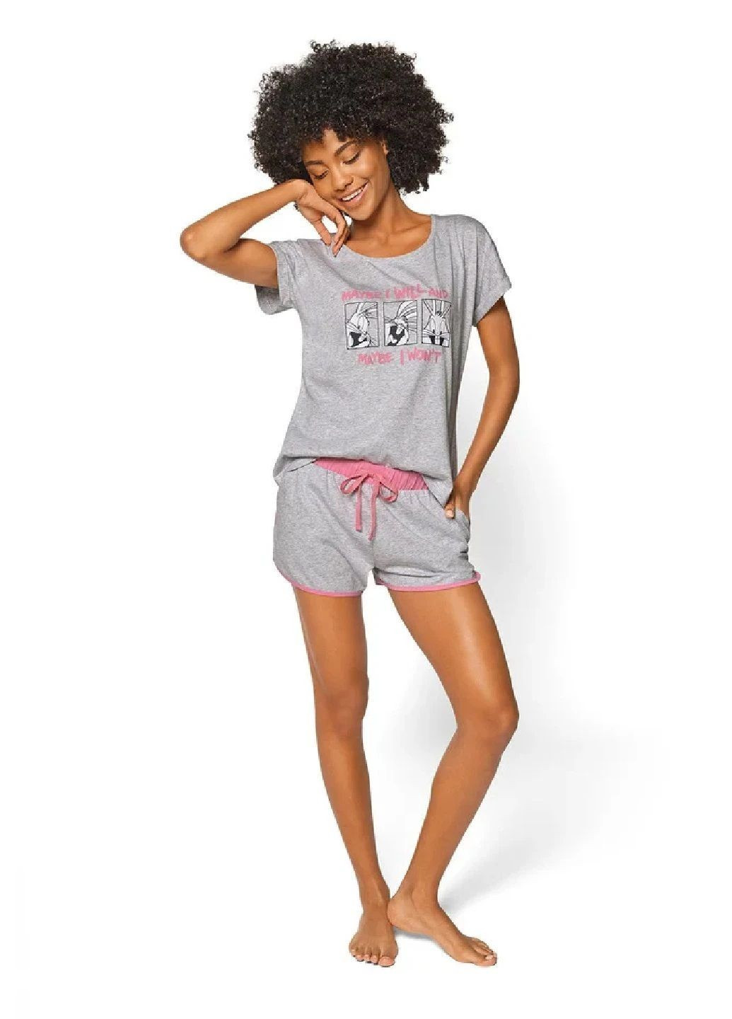 Серая всесезон пижама женская костюм для дома looney tunes футболка + шорты Disney