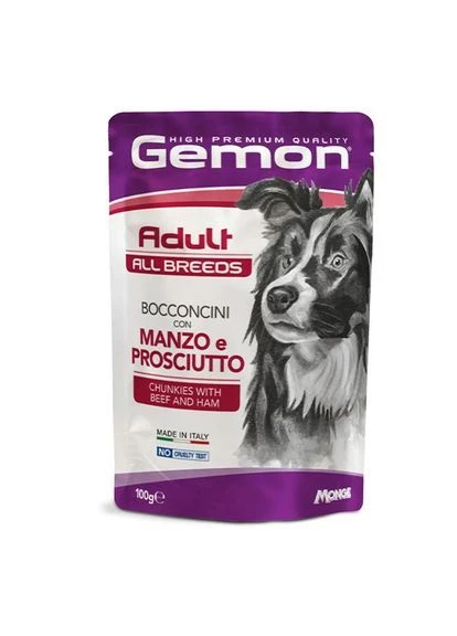 Вологий корм для собак Dog Wet Adult яловичина з шинкою 0.1 кг (000025768) Gemon (387634701)