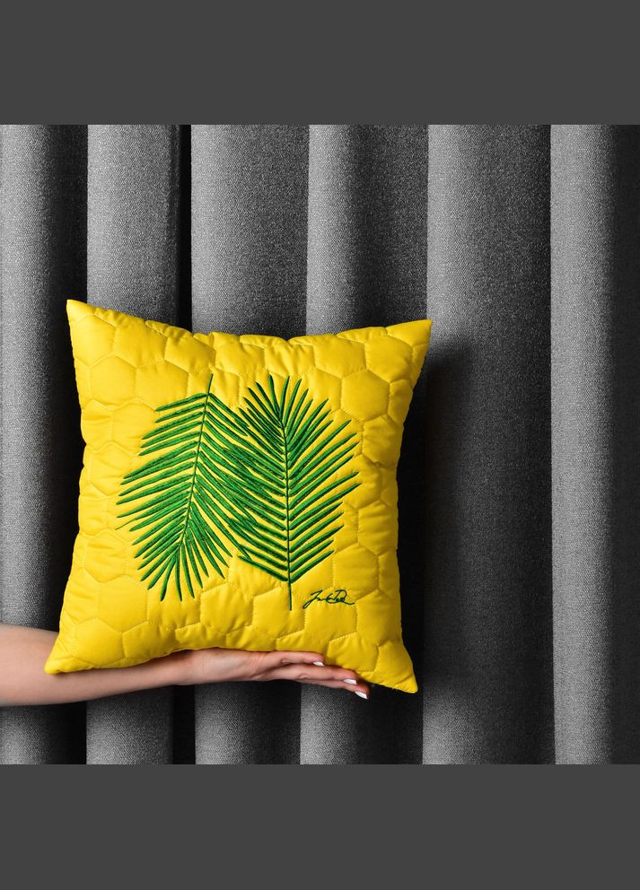 Подушка декоративная Тропикал с вышивкой гипоалергенная желтая IDEIA (366874163)