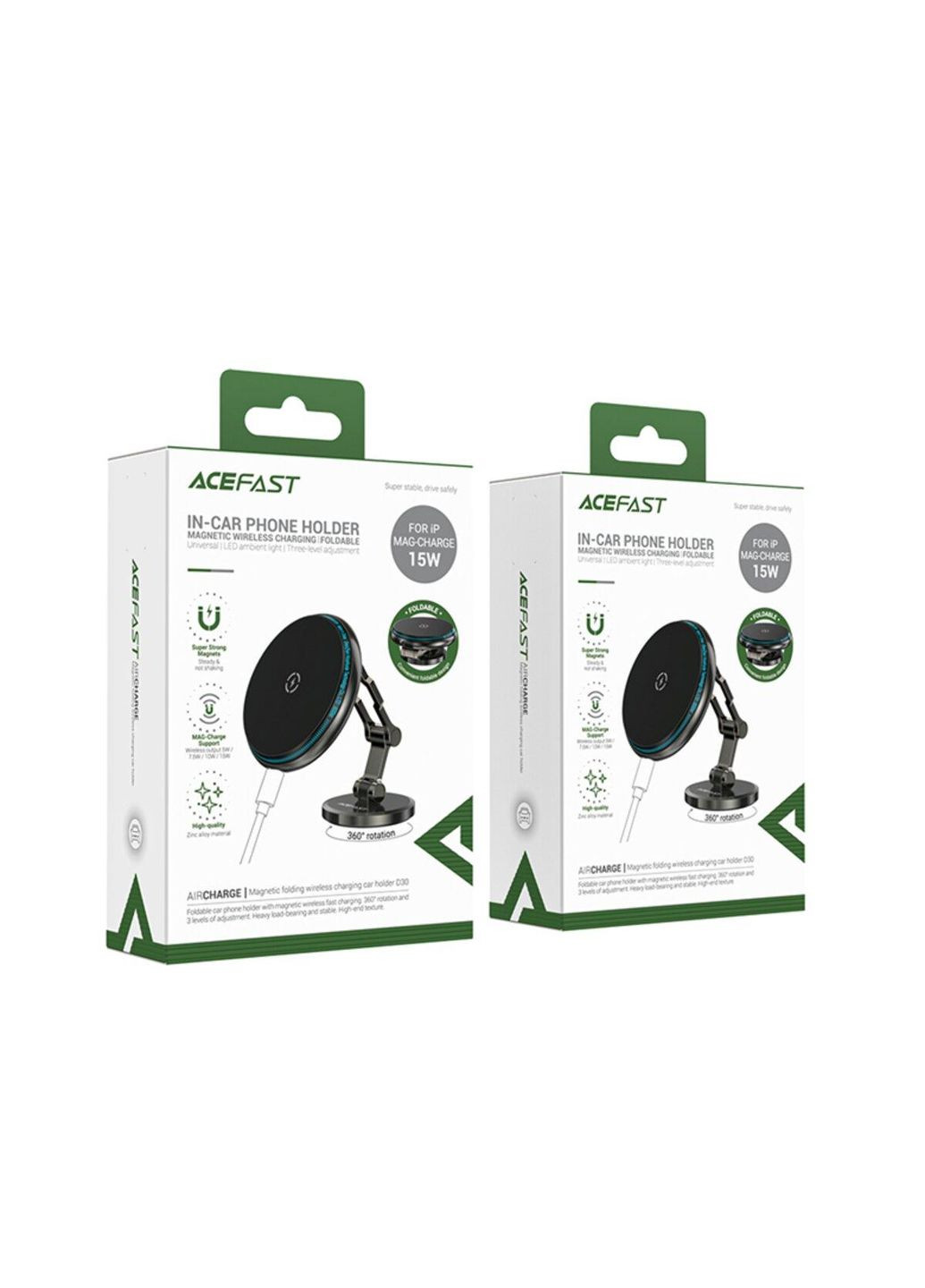 Автодержатель для телефона с БЗП D30 magnetic folding wireless charging car holder Acefast (361240162)