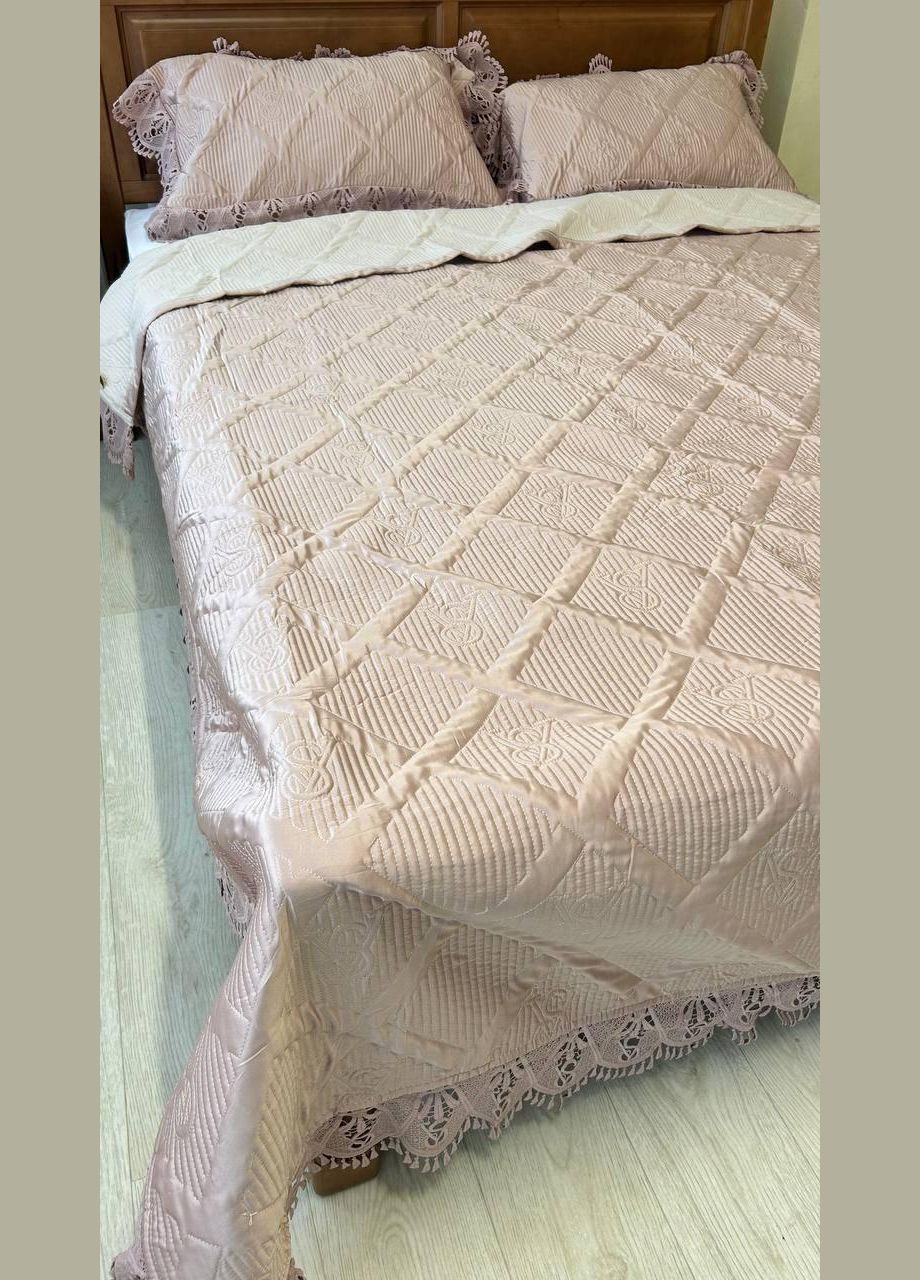 Плед із наволочками євро 220х240 см пудра (П-M-velurEvro5070-53) No Brand (306633897)