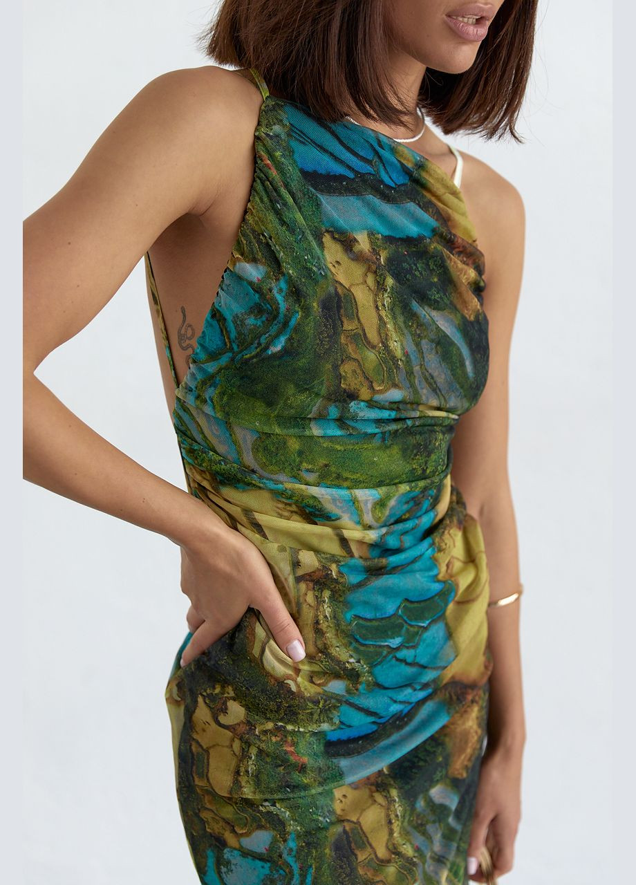 Летний женский сарафан из сетки с открытой спиной 2489 Lurex с абстрактным узором