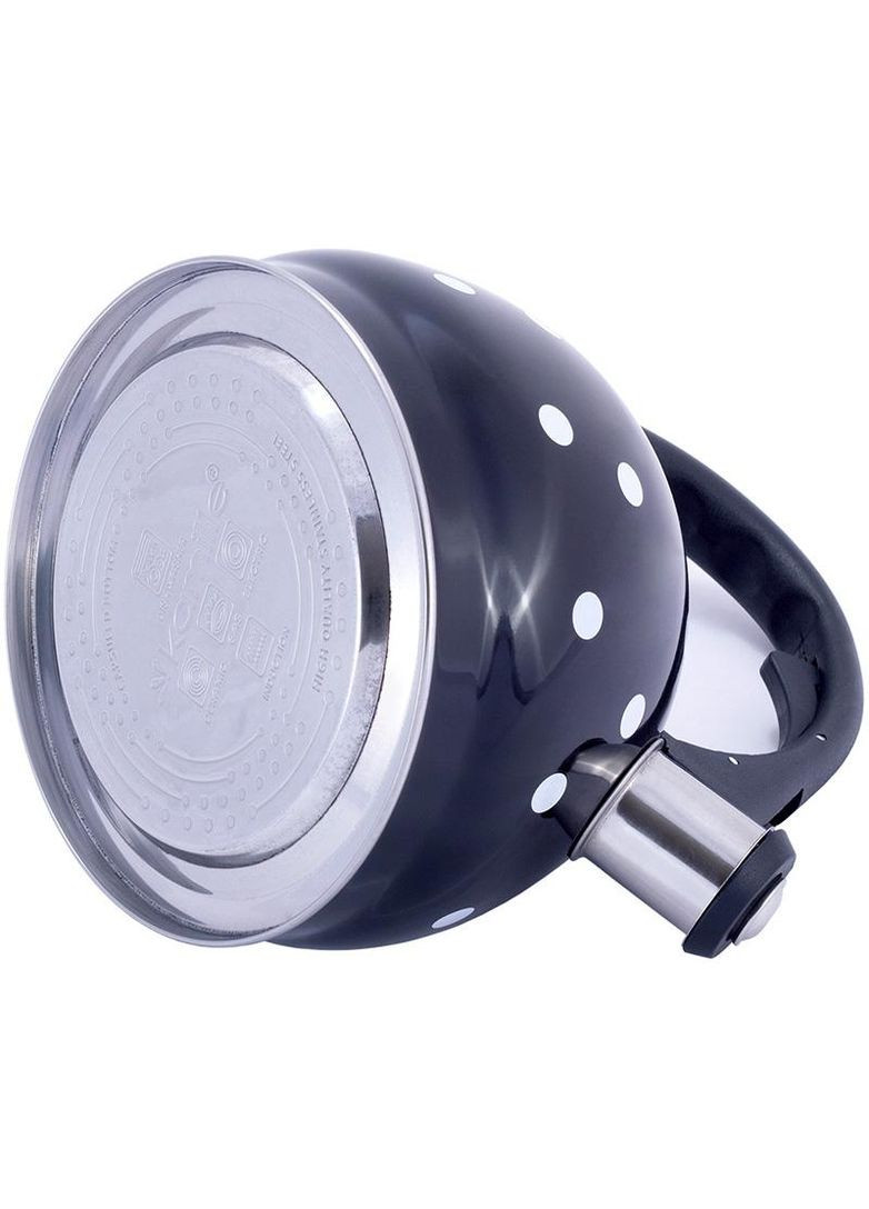 Чайник Polka Dot Kettle 2л из нержавеющей стали со свистком, в горошек, черный Kamille (372174308)