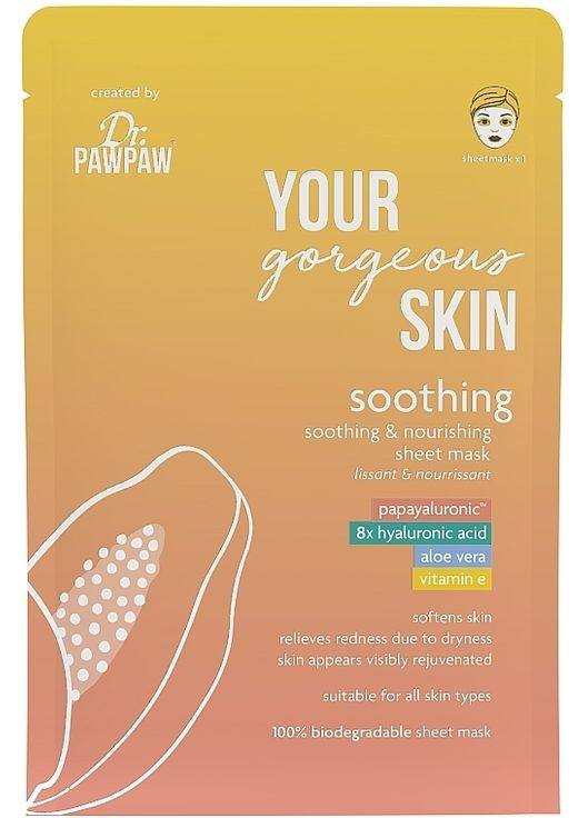 Тканинна маска для обличчя Your Gorgeous Skin Soothing Sheet Mask 25ml (1225751-35087842) Dr. PAWPAW (368739660)