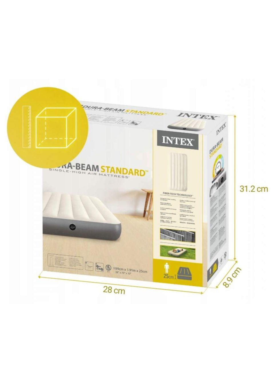 Надувний матрац одномісний зі спеціальними поперечними перегородками всередині каркасу SINGLE-HIGH 191x99x25см 64101 Grey Intex (350349181)