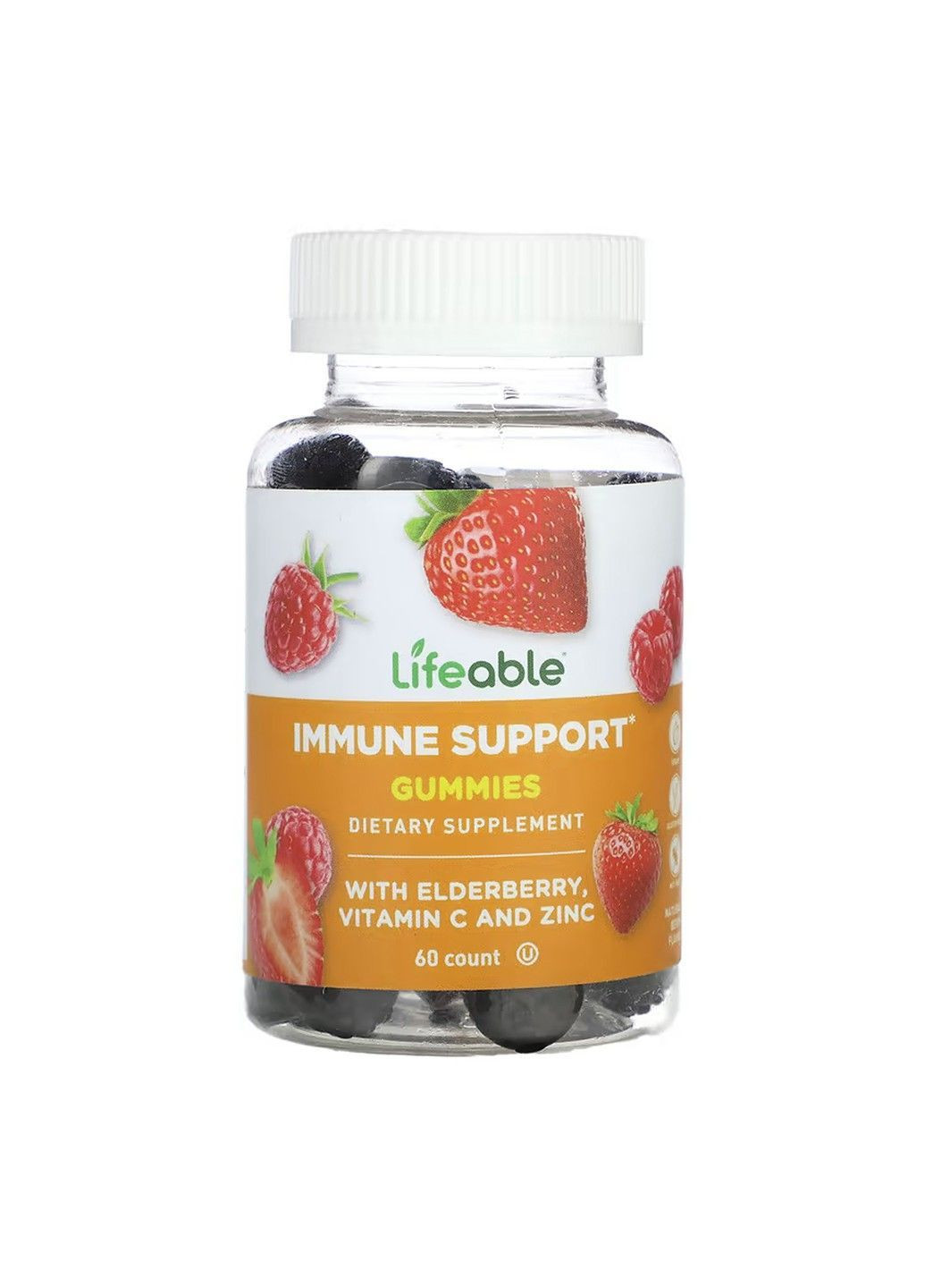 Immune Support, Жевательные таблетки для поддержки иммунитета с бузиной, витамином С и цинком, 60 таблеток Lifeable (370162526)