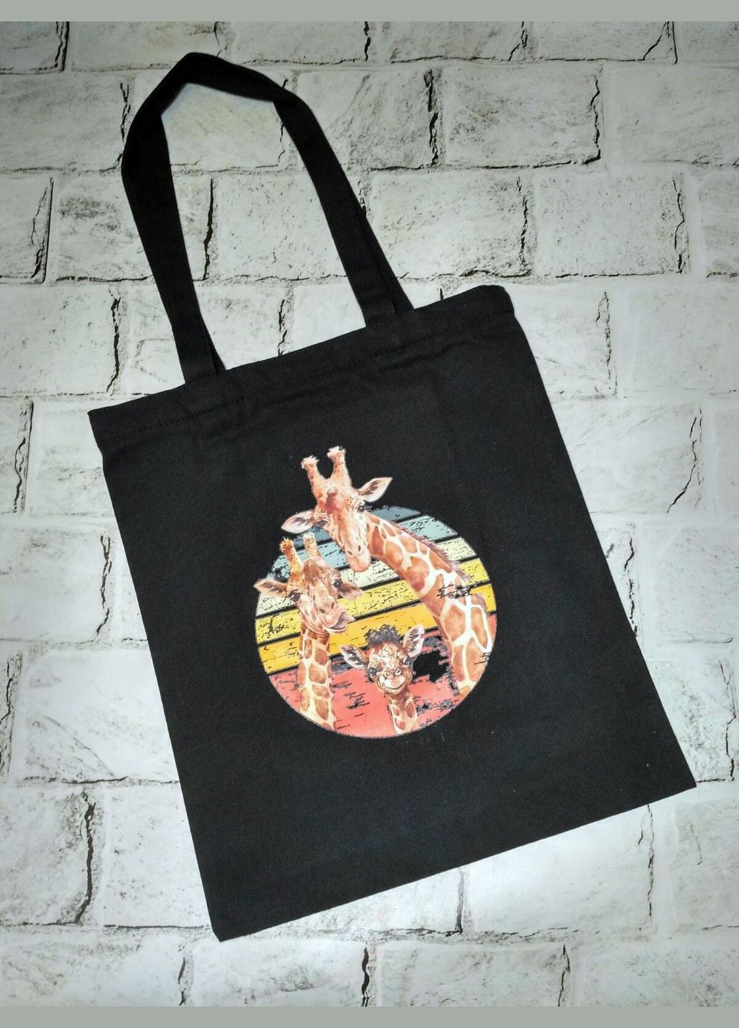 Сумка шоппер экосумка Жираф 34х40 см Черная No Brand (339092410)