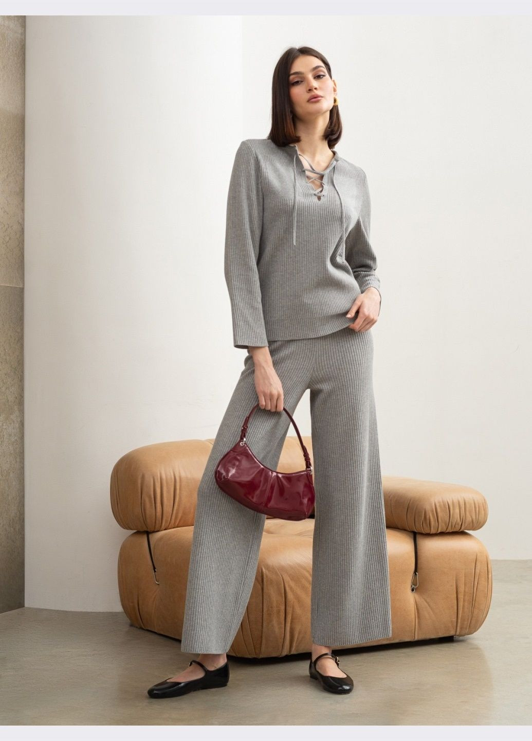 в'язаний костюм сірого кольору з брюками Dressa (324103539)