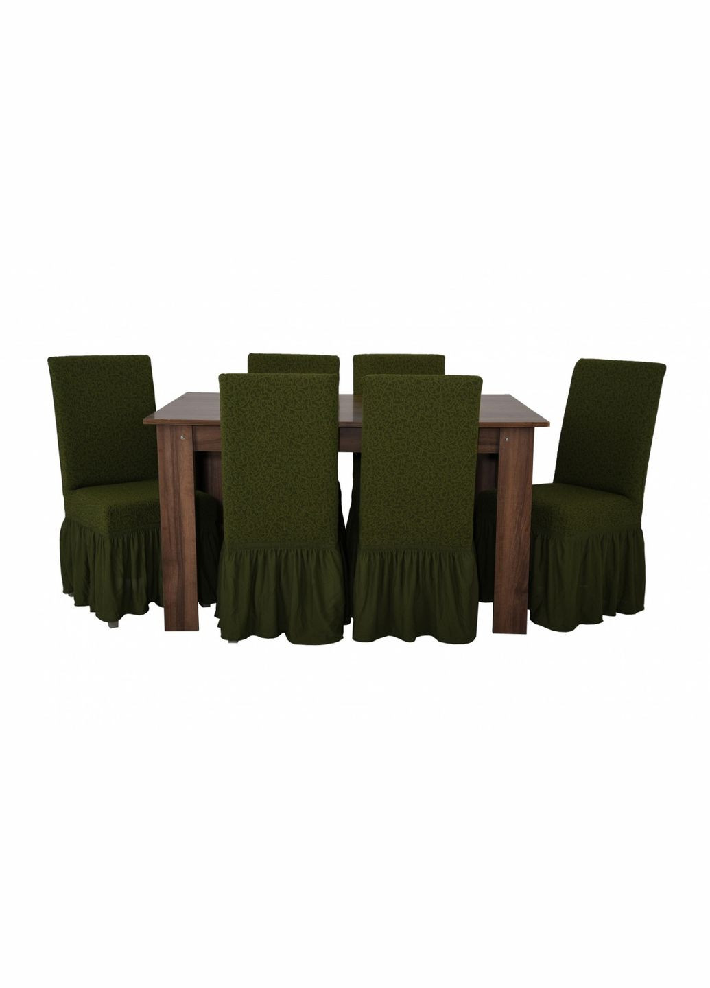 Жаккардовые чехлы на стулья с оборкой (натяжные) набор 6-шт 422 Зёленый Venera (268547703)