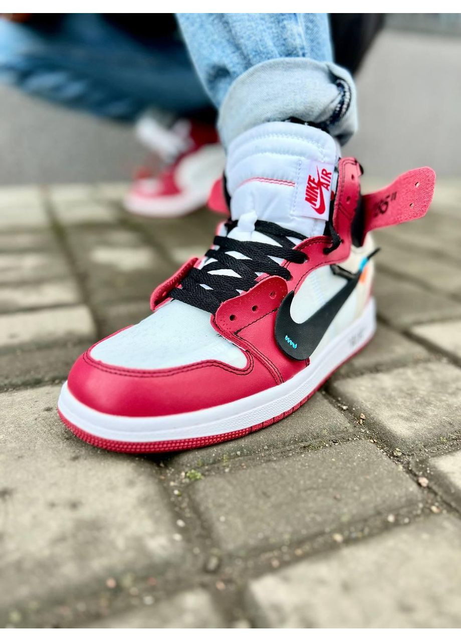 КРОССОВКИ ЖЕНСКИЕ NIKE AIR JORDAN 1 OFF-WHITE RED НАЙК АИР ДЖОРДАН No Brand белые демисезоны (368887898)
