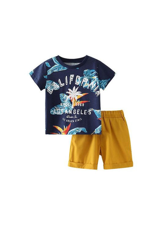 Сине-желтый детский летний комплект (футболка + шорты) для мальчика 2308 92 см синий/горчичный Malwee