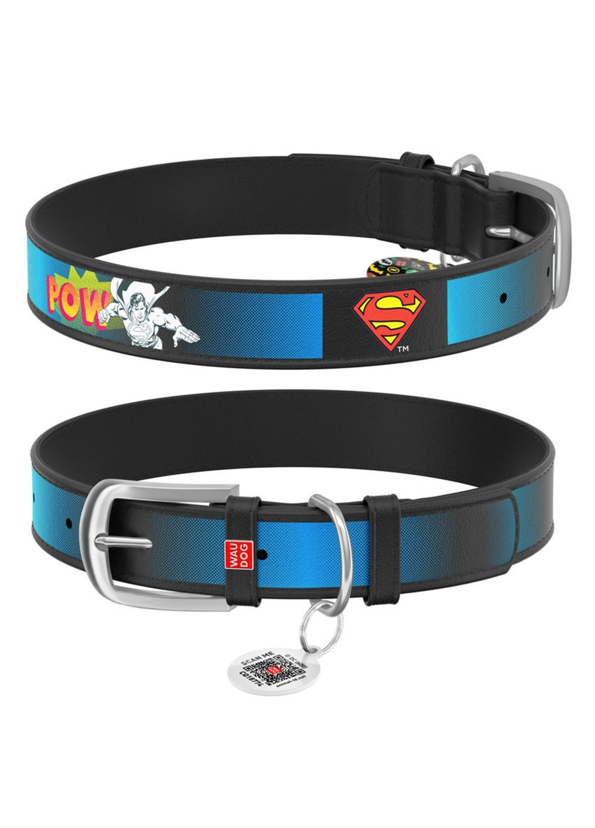 Нашийник для собак шкіряний Design з "Супермен2" Ш 12 мм Дл 18-24 см Чорний WAUDOG (322328428)