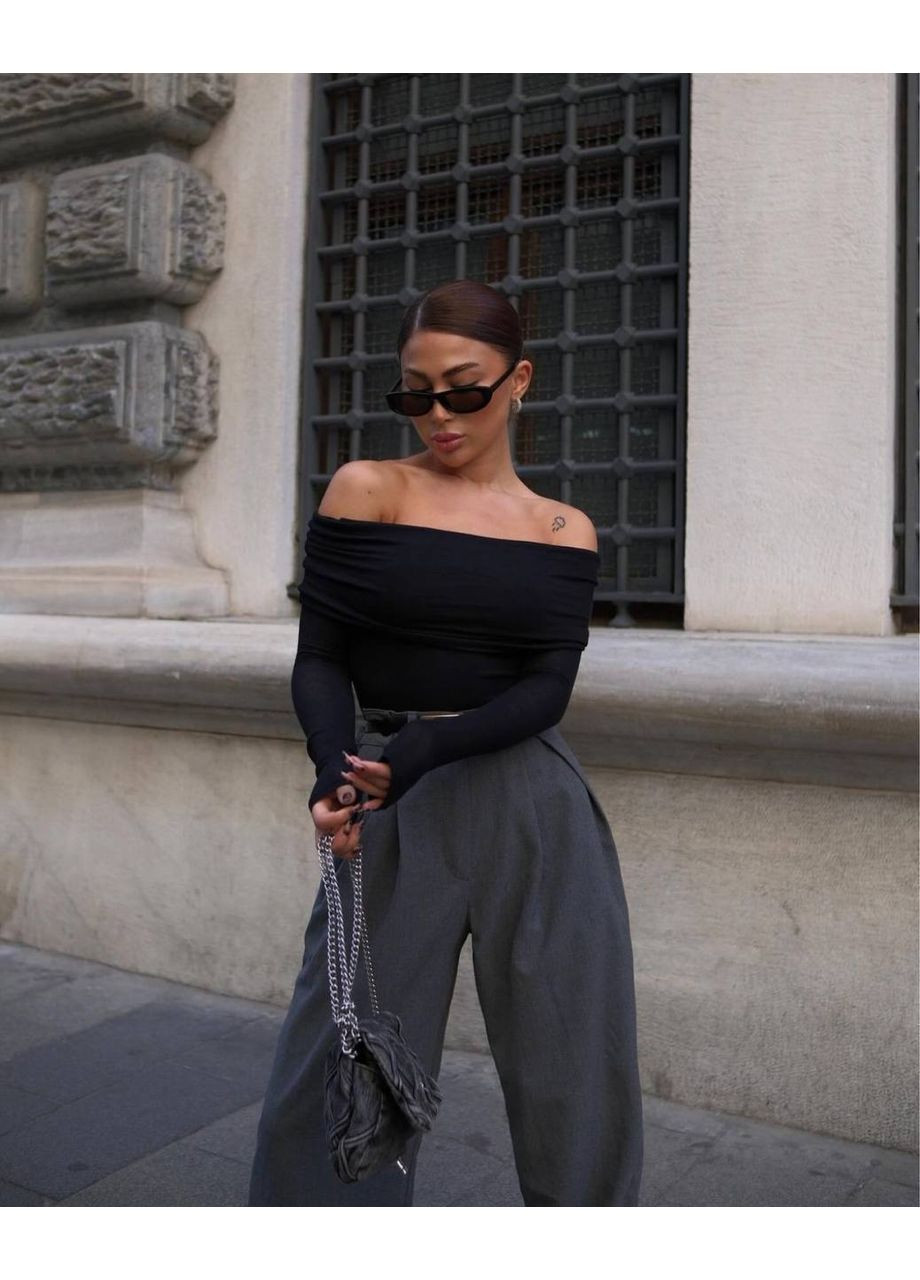 Топ з підворотом і відкритими плечима | Щільний мікродайвінг | Заміри в описі DK/DL Мода без кордонів (361314399)