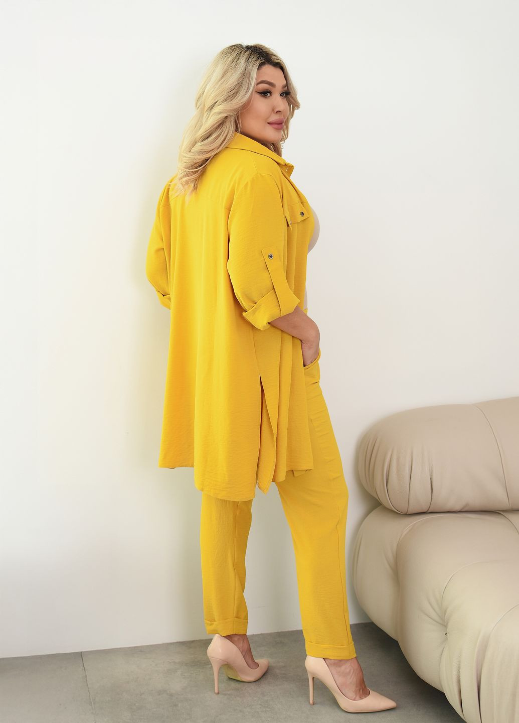 Костюм женский оверсайз летний из крепа (рубашка + штаны) No Brand (345123270)