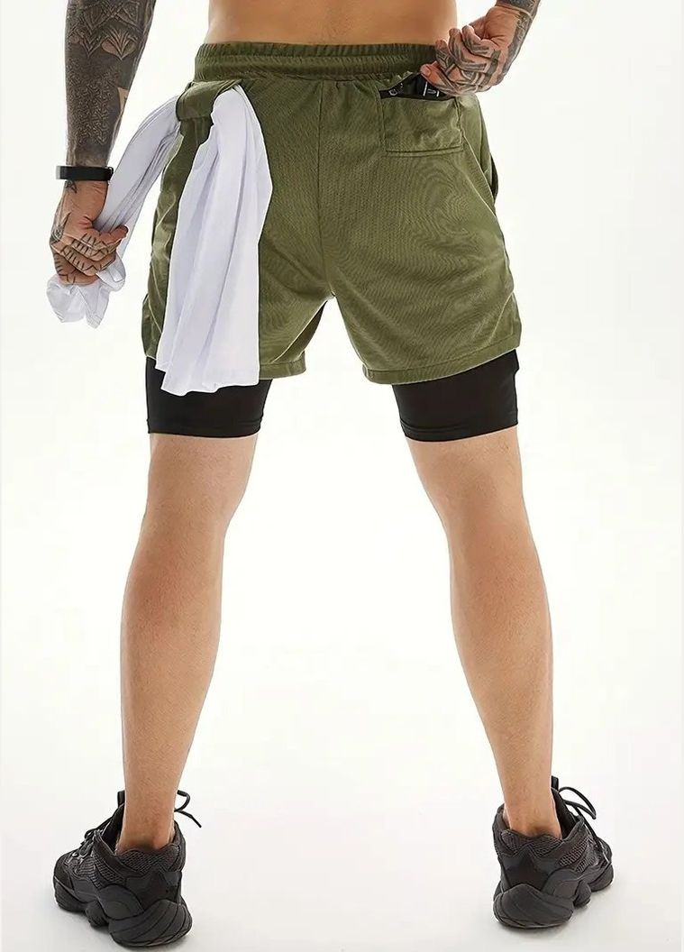 Спортивные мужские шорты-тайтсы 2 в 1 с петелькой для полотенца и карманом для смартфона No Brand (342374353)