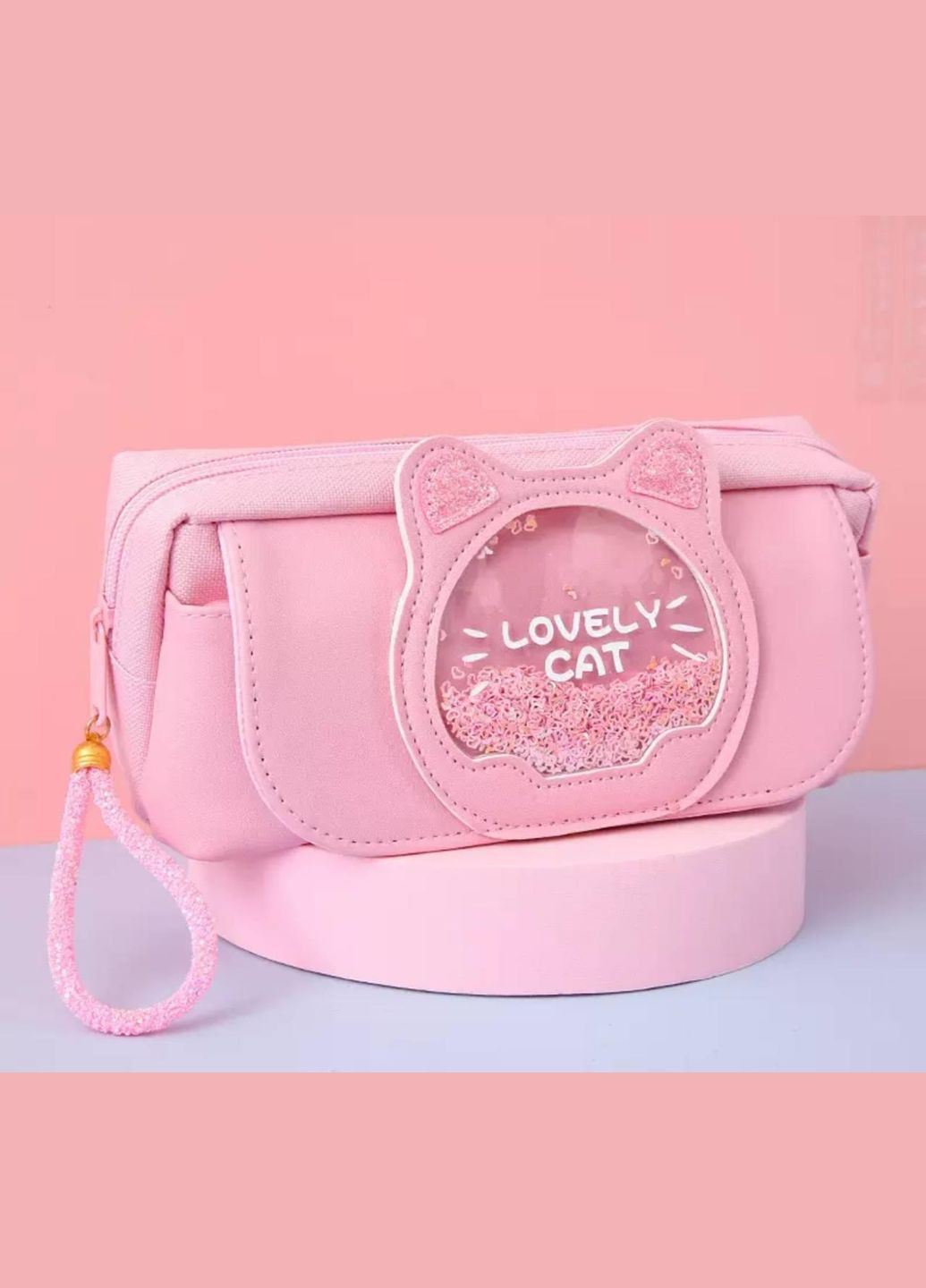 Пенал з блискітками "Lovely Cat" Рожевий No Brand (333163767)