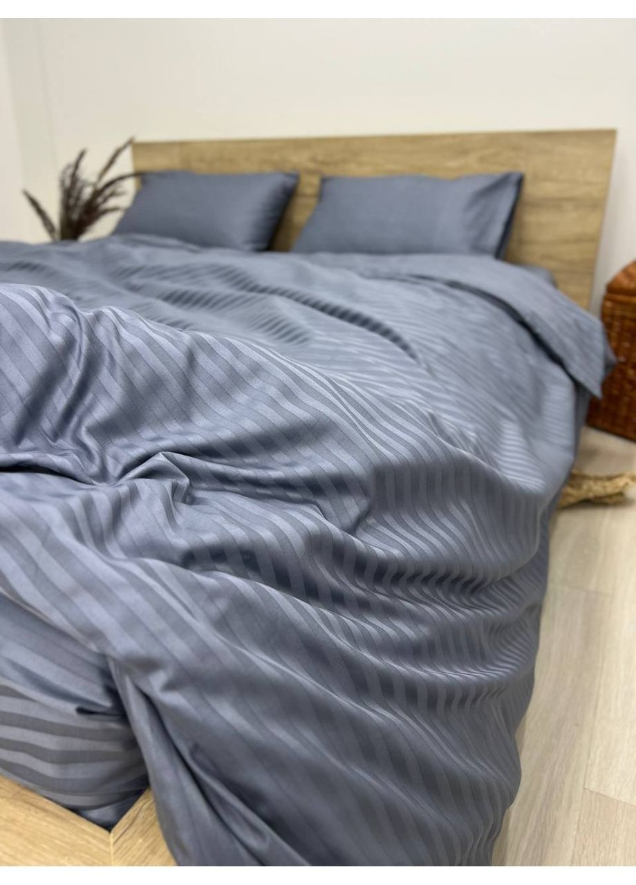 Комплект постельного белья двуспальный No Brand сірий страйп (370864752)