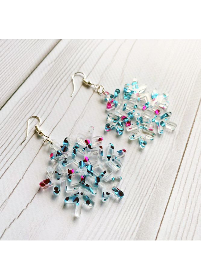 Серьги Снежинка с сине-розовыми блёстками CASE CONTROL (360695988)