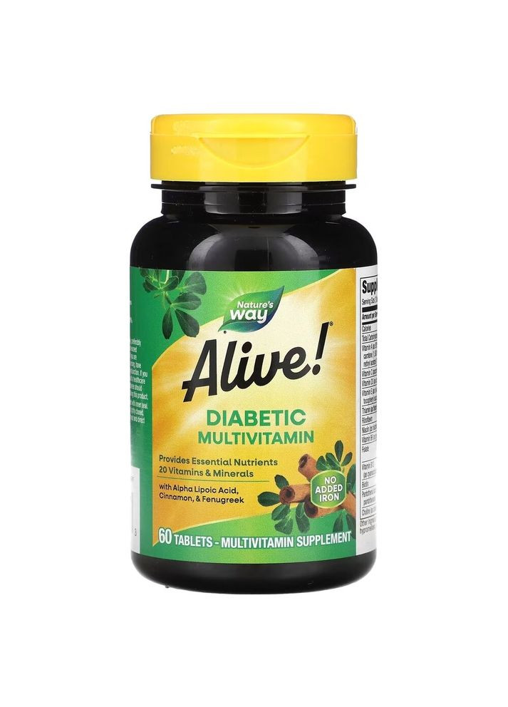 Витамины и минералы Alive! Diabetic Multivitamin, 60 таблеток для диабетиков Nature's Way (322208968)