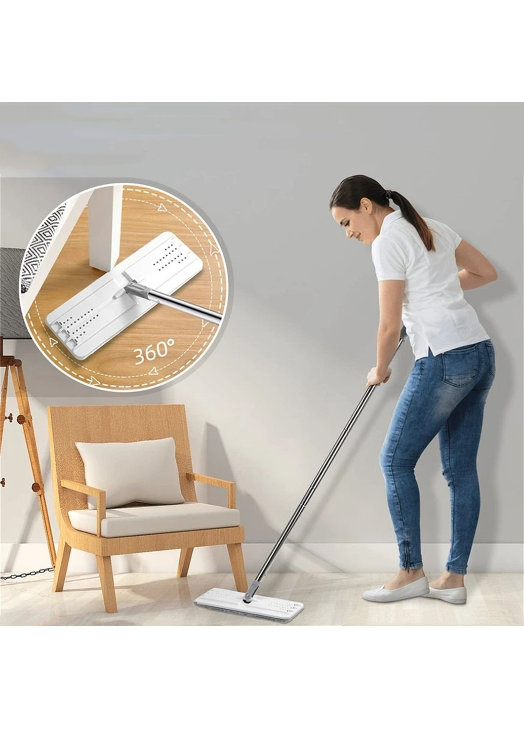 Комплект швабра з відром Clean Pro Mop із системою авто-віджиму для швидкого прибирання CM-1209 White Stenson (350349058)