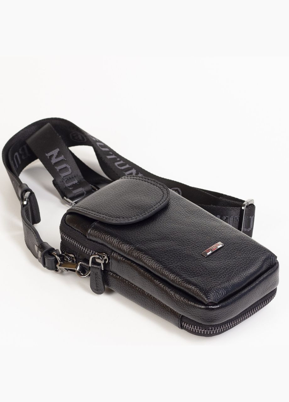 Кожаная сумка кошелек на шею с отделением для телефона 053-004-001 черная Butun (322032471)