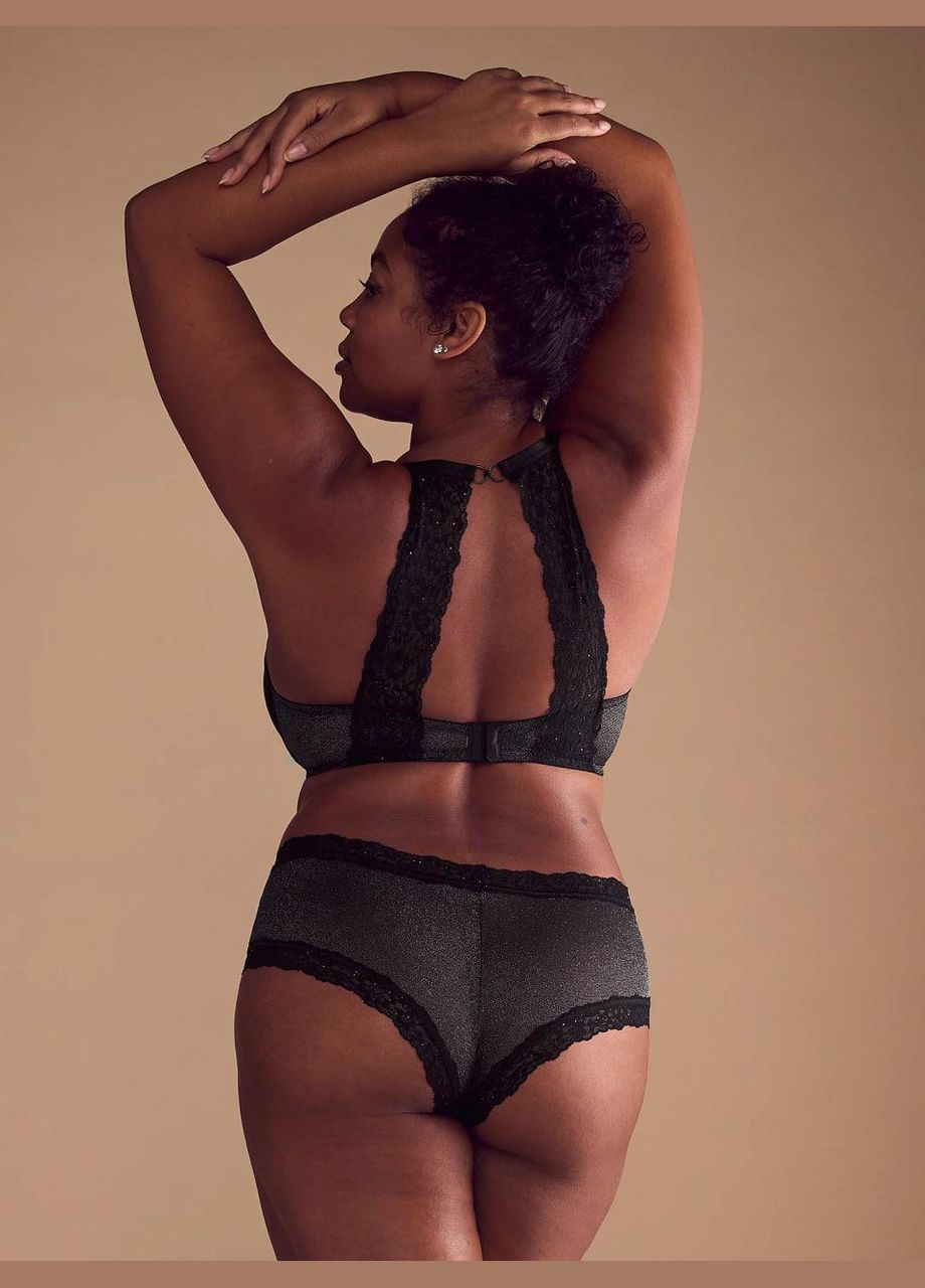 Трусики-чики женские кружевные Sequin Posey Mesh Cheeky Panty черные Victoria's Secret (331155889)