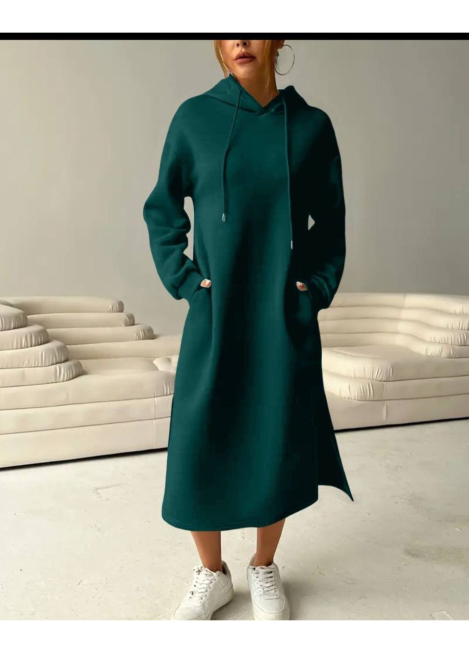 Изумрудное повседневный женское удлиненное платье-худи Україна