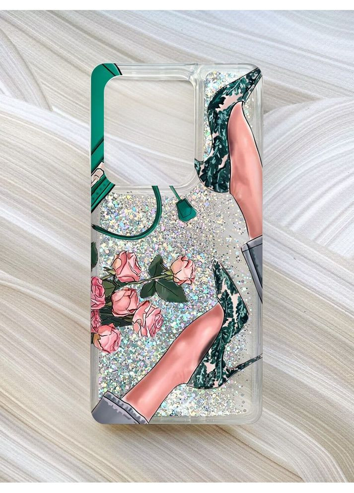 Чехол с плавающими блестками для Xiaomi Redmi Note 13 Pro 4G Серебро Туфельки и цветы (принт 225) CASE CONTROL (360678732)