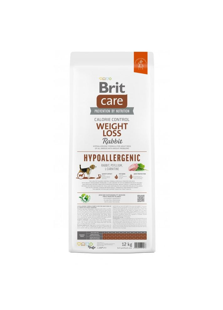 Корм сухий Dog Hypoallergenic Weight Loss для собак із зайвою вагою гіпоалергенний з кроликом 12 кг Brit Care (362701859)