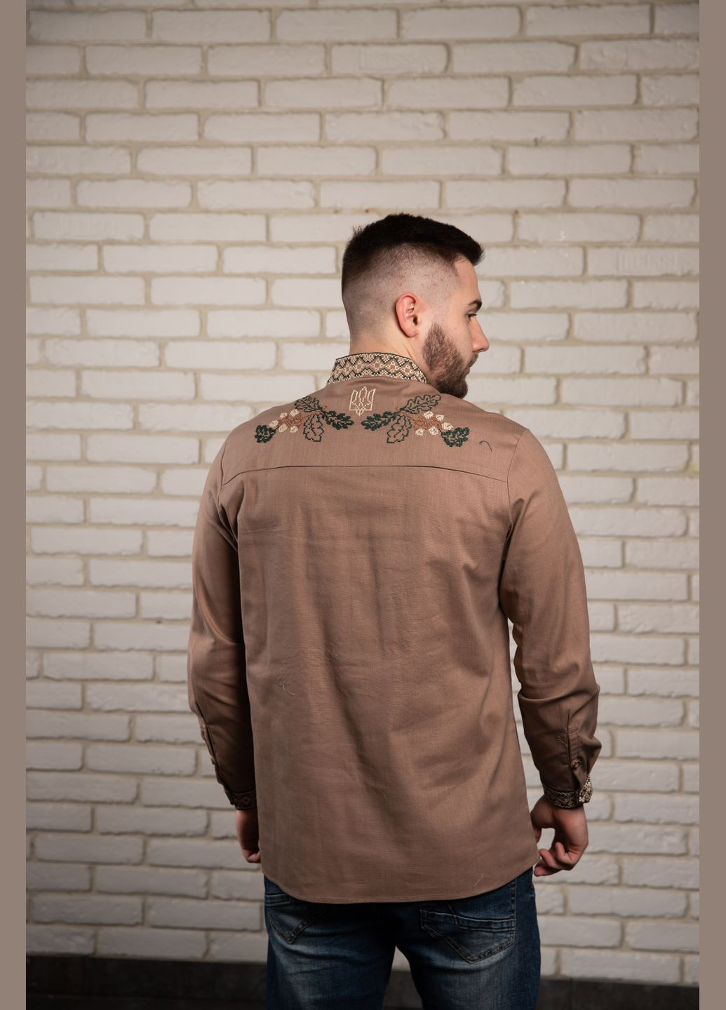 Кофейная мужская вышиванка мощь кофейная с зеленым Galychanka (300358734)