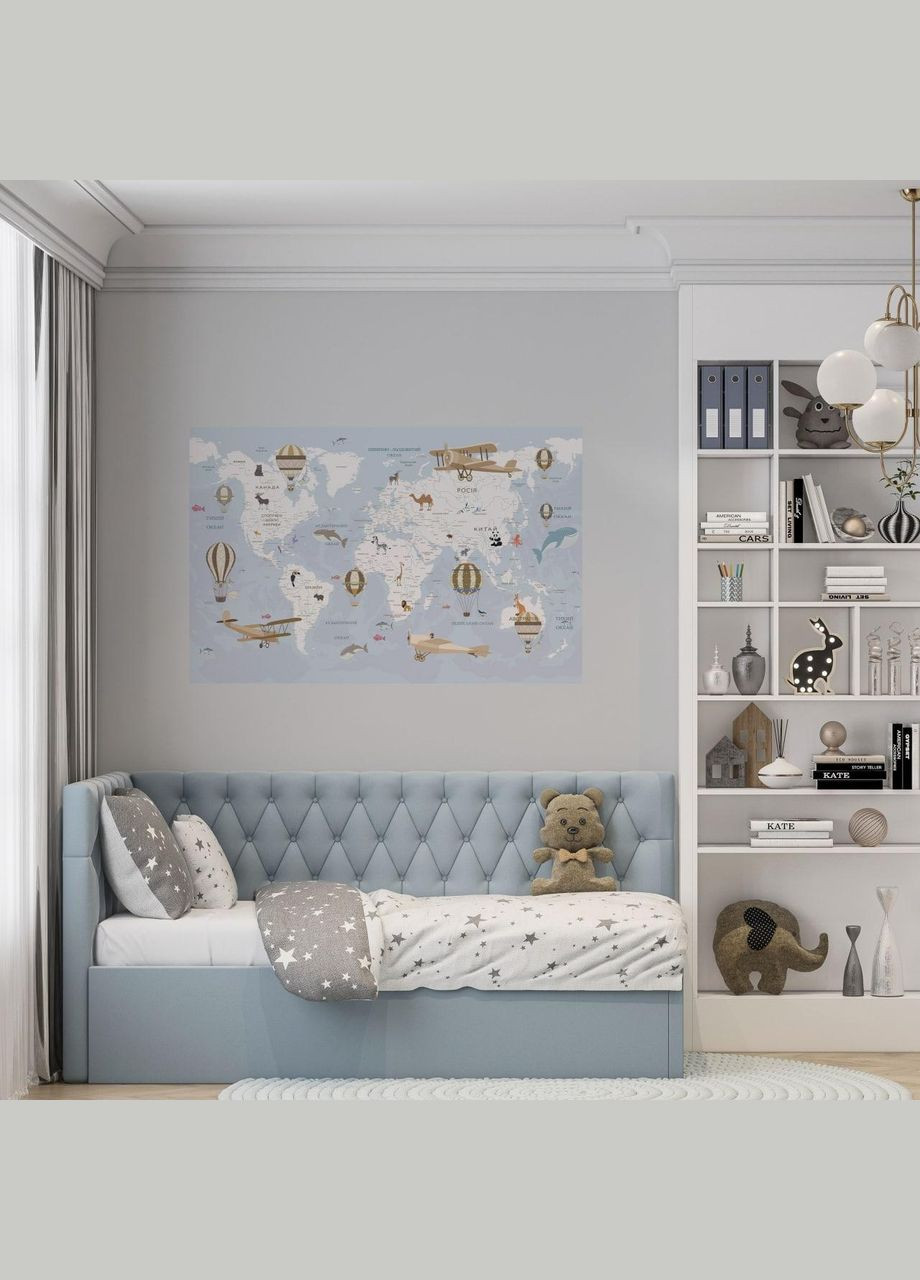 Виниловая интерьерная на стену "Карта мира на украинском языке с воздушными шарами" Кавун наклейка (316189912)