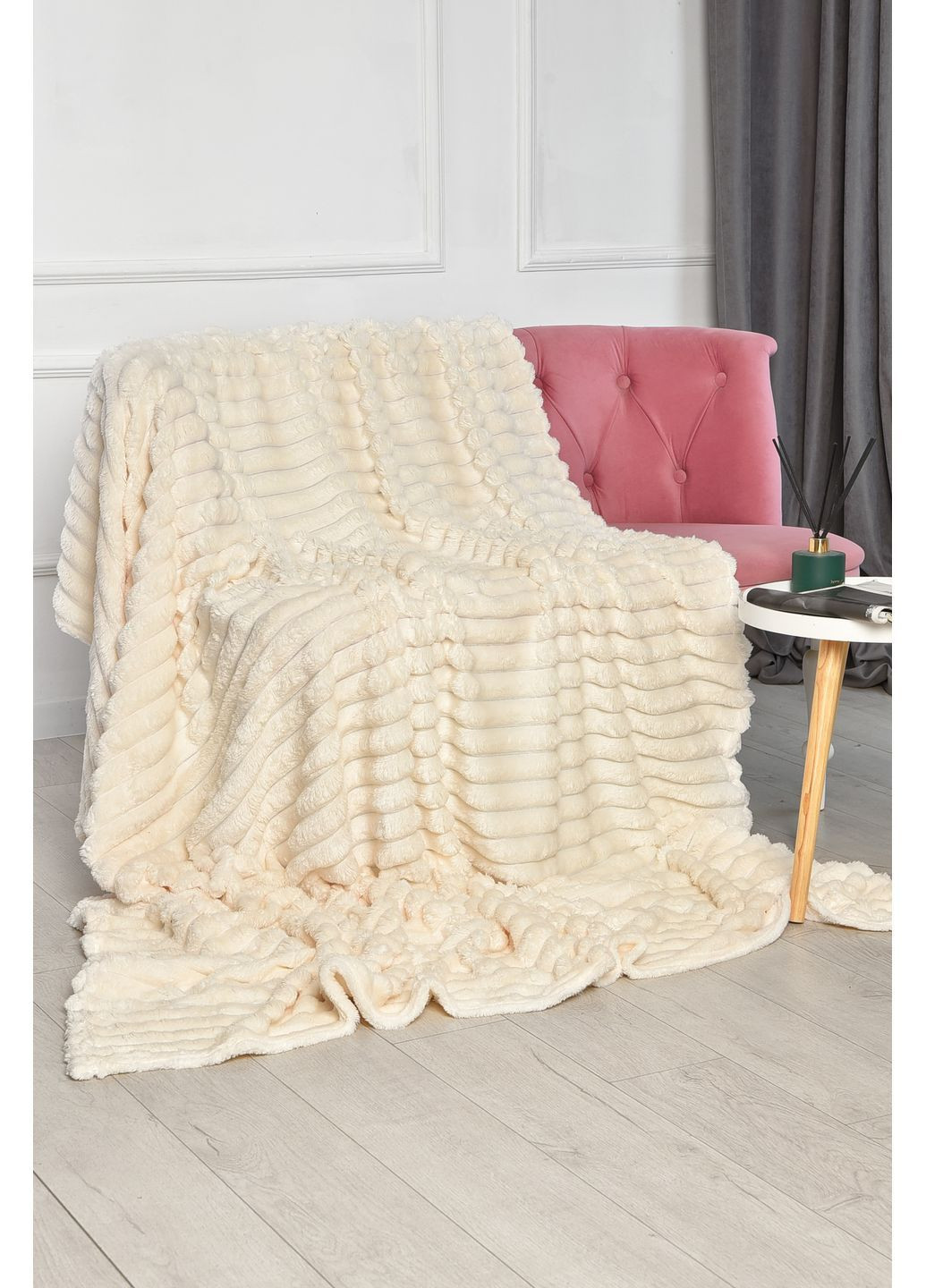 Плед однотонний молочного кольору розмір 150*200 Let's Shop (362413589)