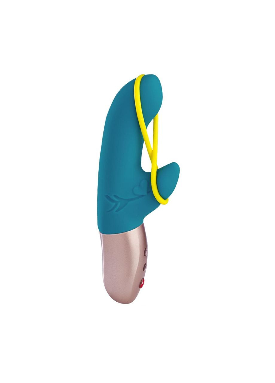 Мини вибратор-кролик со стимулирующей лентой AMORINO petrol/neon yellow, лента съемная Fun Factory (314808097)