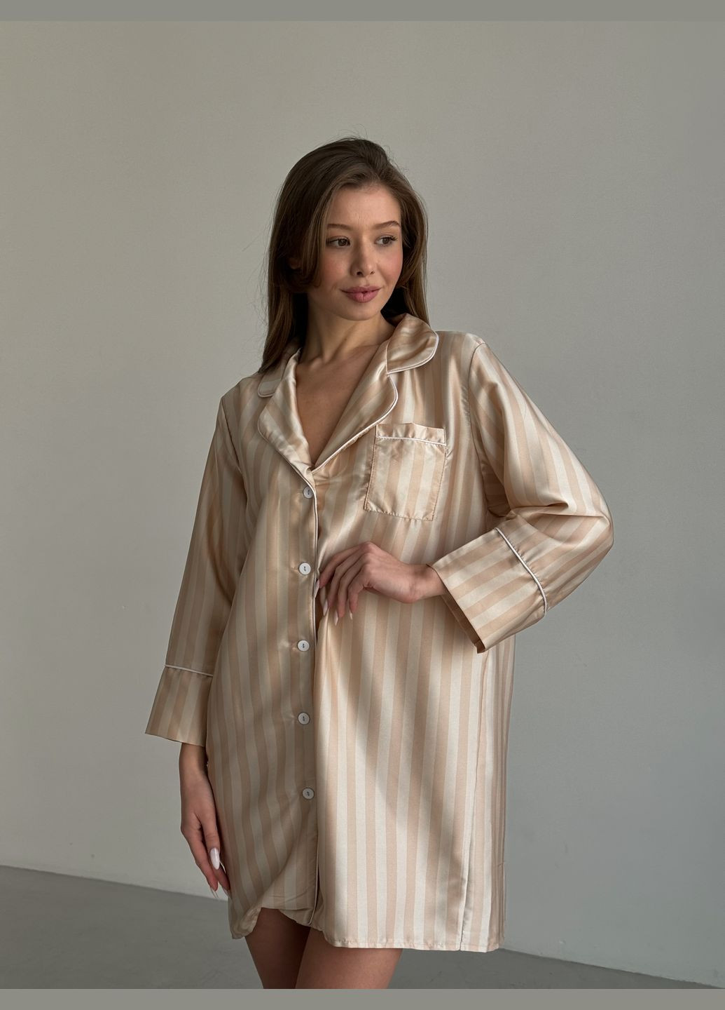 Золотой домашний рубашка в полоску No Brand с длинным рукавом