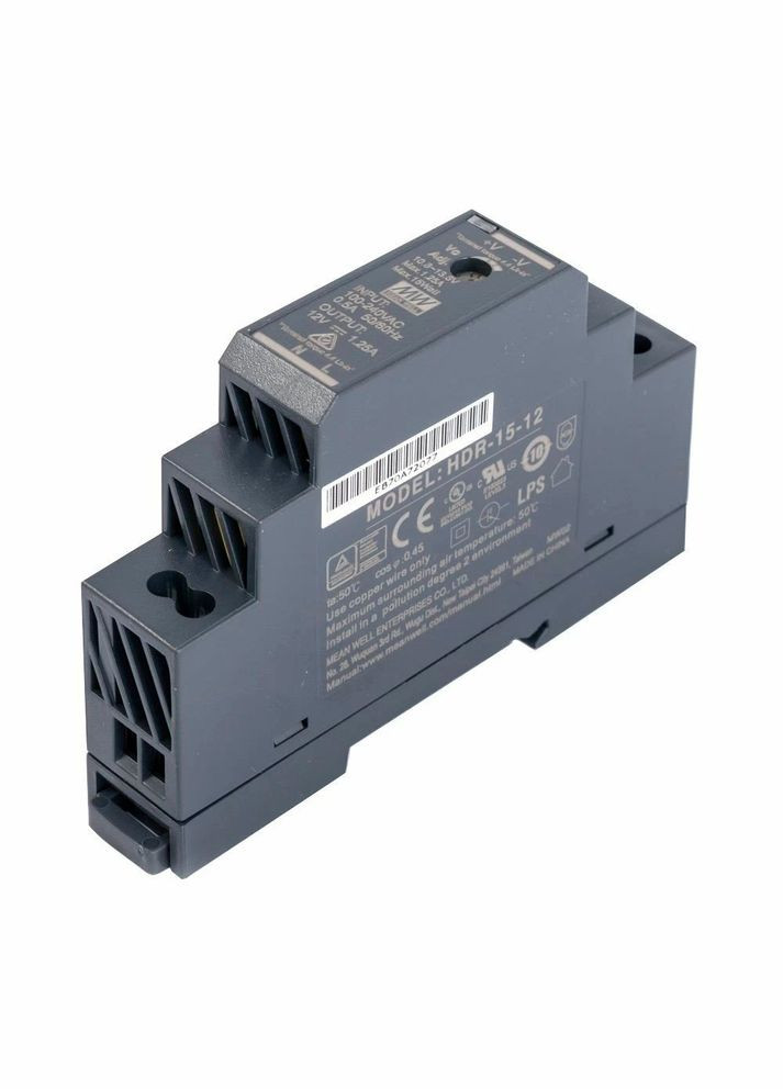 Источник питания HDR15-12 15Вт, 12В, 1.25А на Din-рейке Mean Well (314778549)