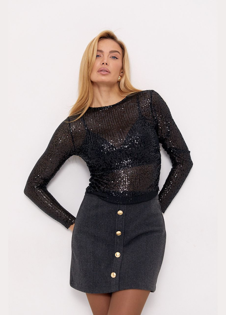 Жіночий лонгслів з паєтками і драпіруванням Lurex (315832193)