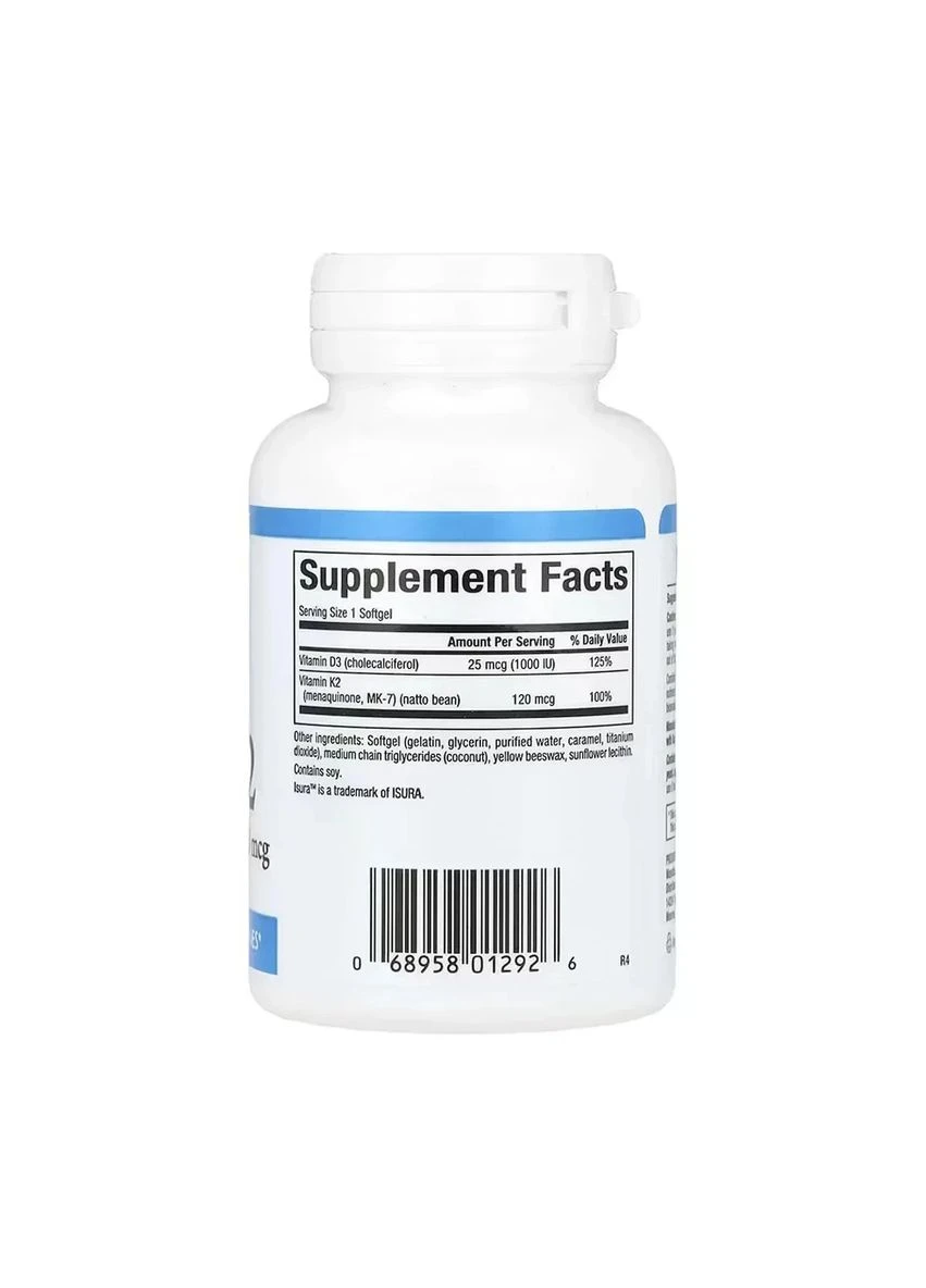 Вітамін D3 і K2 Vitamin D3 & K2 25 мкг (1000 IU) та 120 мкг, 120 капсул Natural Factors (362411684)