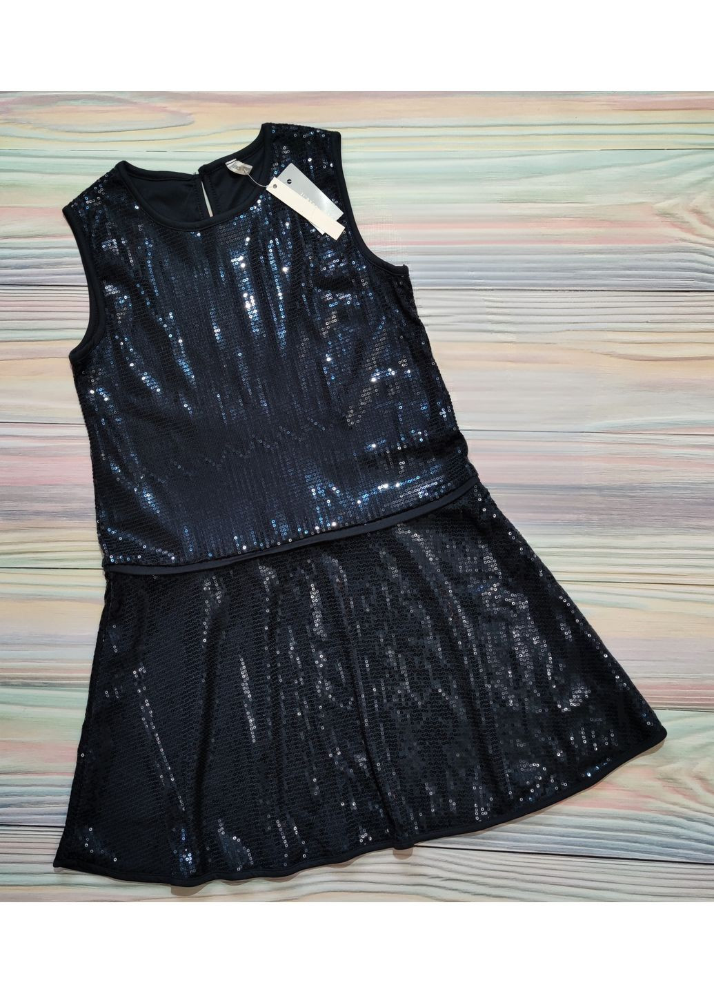 Темно-синя дитяча ошатна сукня для дівчинки 9-10 років синій в паєтки Idexe (367837535)