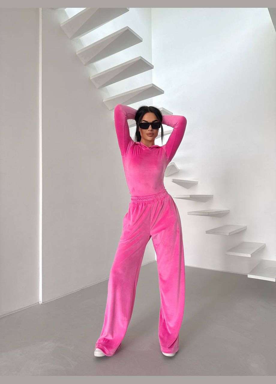 Велюровый приятный к телу костюм двойка (боди+штаны палаццо) в малиновом цвете No Brand 223 (328256296)