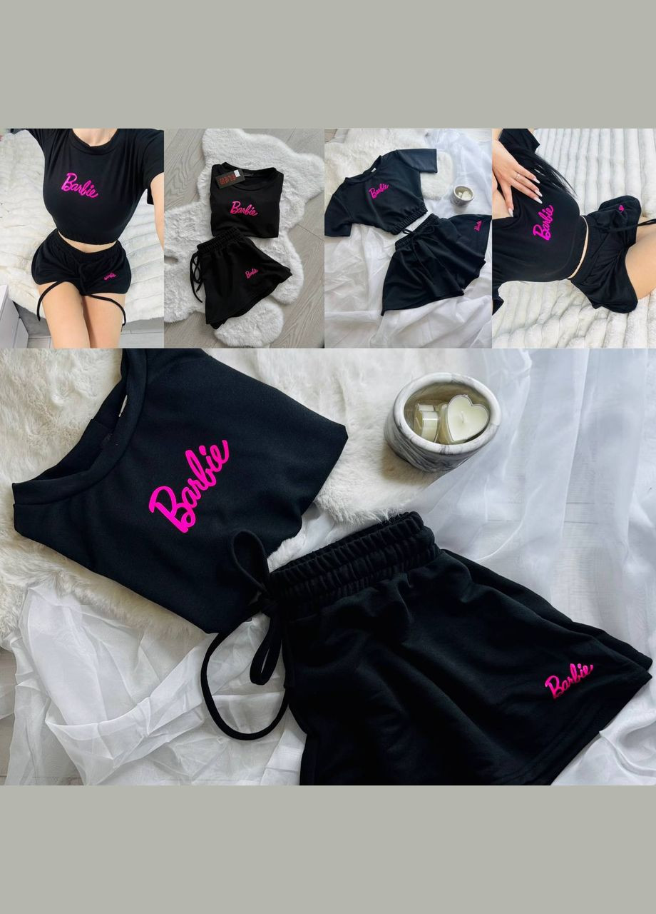 Черная всесезон черная пижама "barbie" в универсальном размере 42-46, комфортная лёгкая пижама No Brand 300