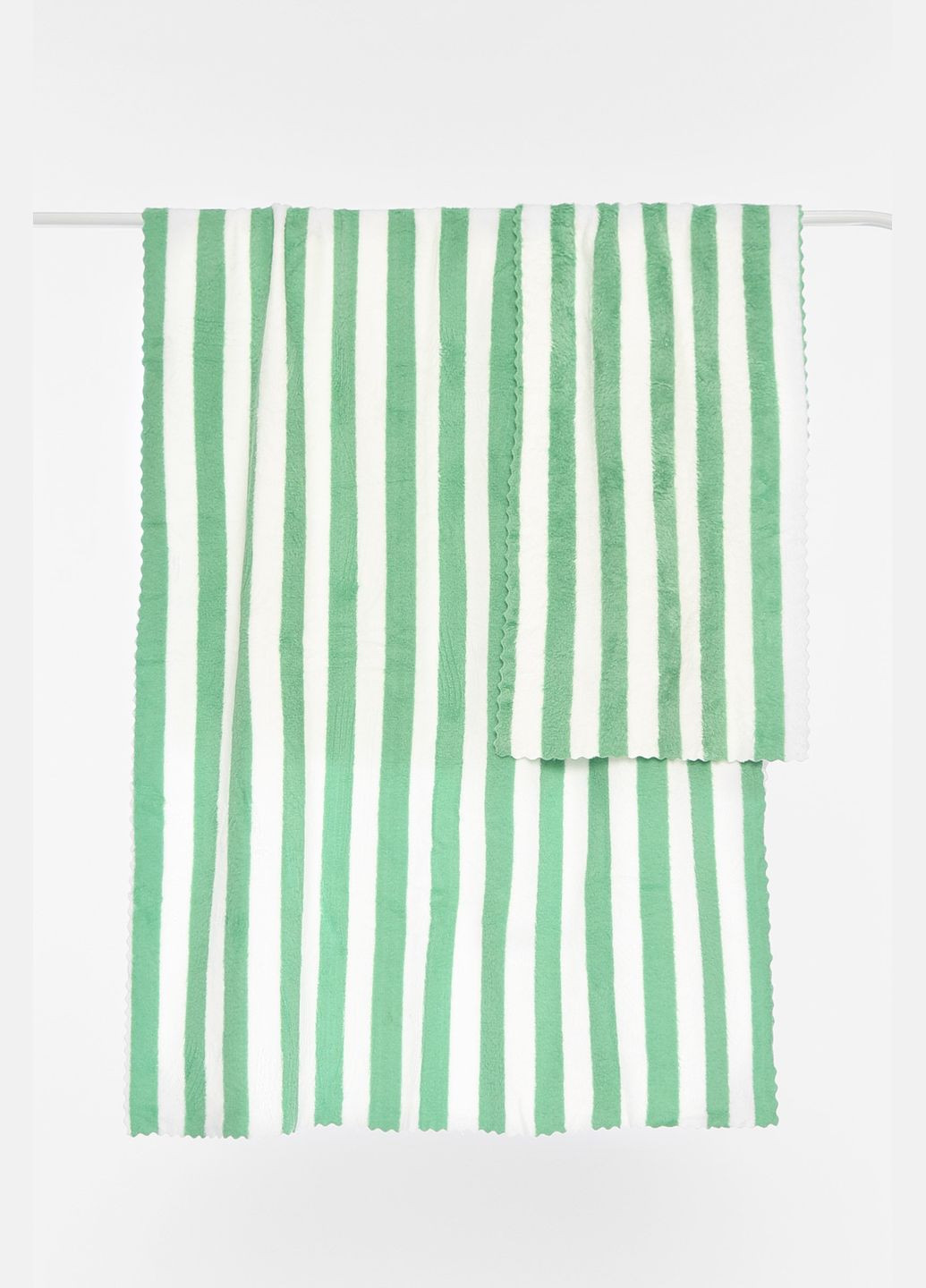 Набор полотенец из микрофибры банное+для лица зелено-белого цвета Let's Shop полоска зеленый