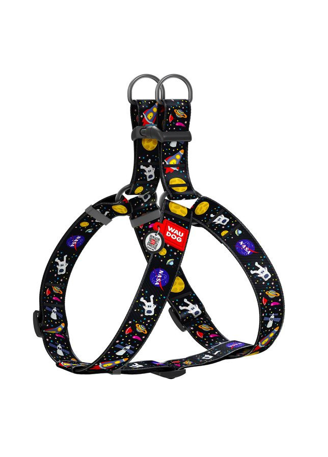 Шлея для собак WAUDOG Nylon с QR паспортом, рисунок "NASA", пластиковый фастекс,, Ш 35 мм, А=В 70-100 см No Brand (363200352)