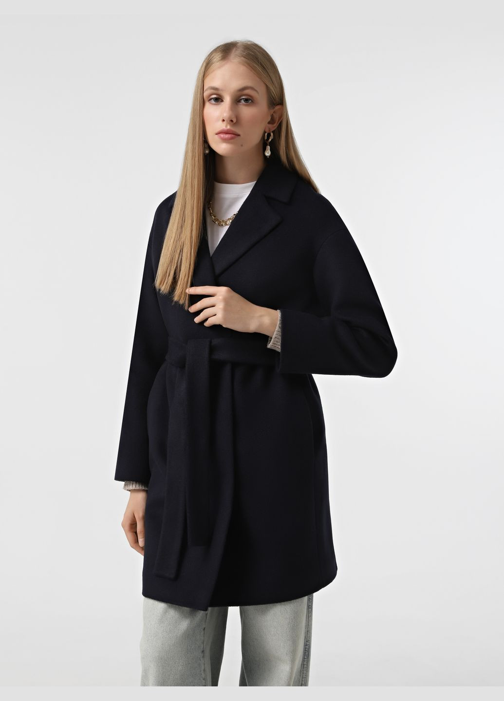 Темно-синє демісезонне Пальто демісезонне темно-синє 1187DBU однобортне DANNA