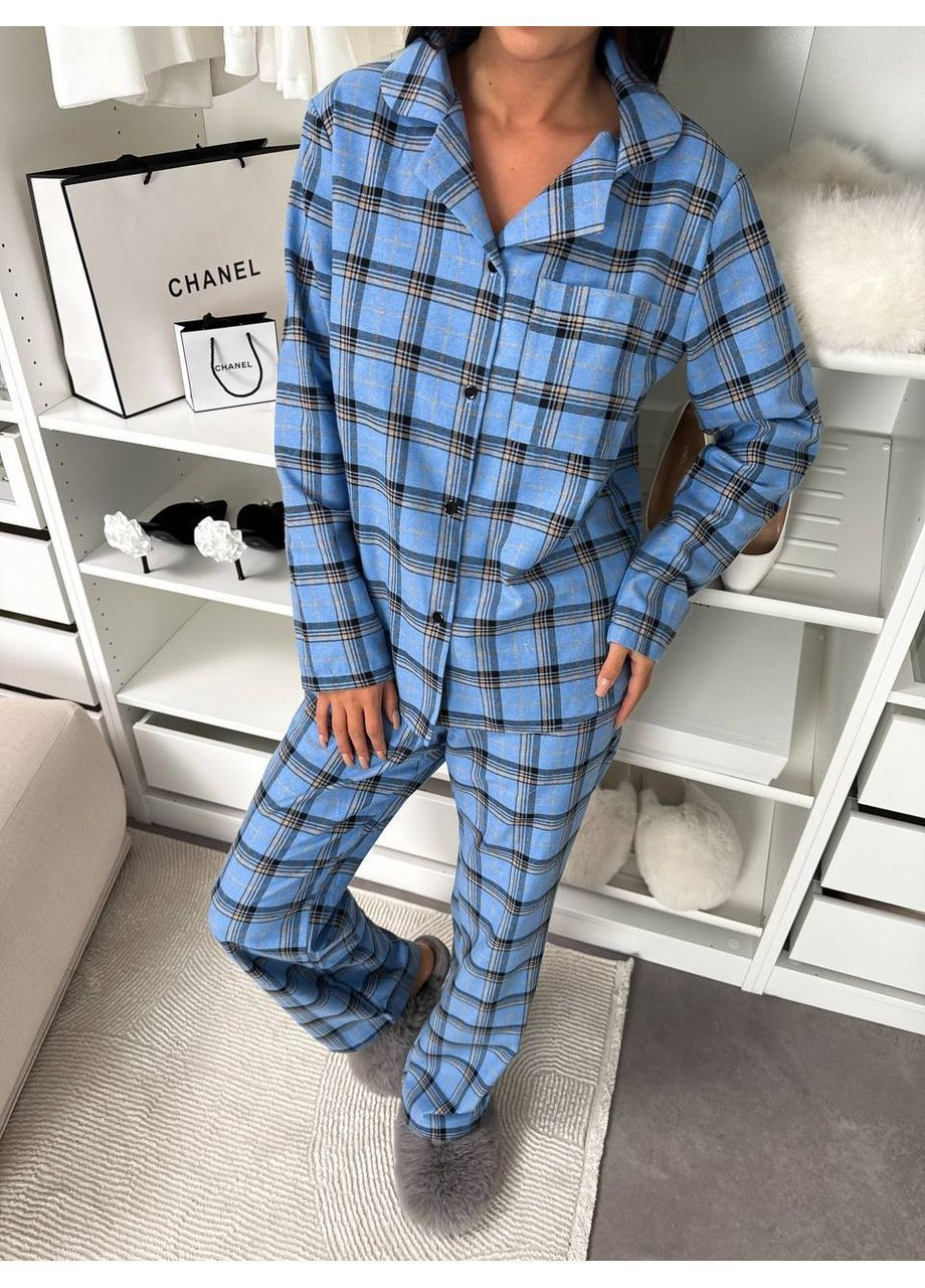 Комбінована всесезон жіноча піжама з фланелі в клітинку сорочка + брюки No Brand